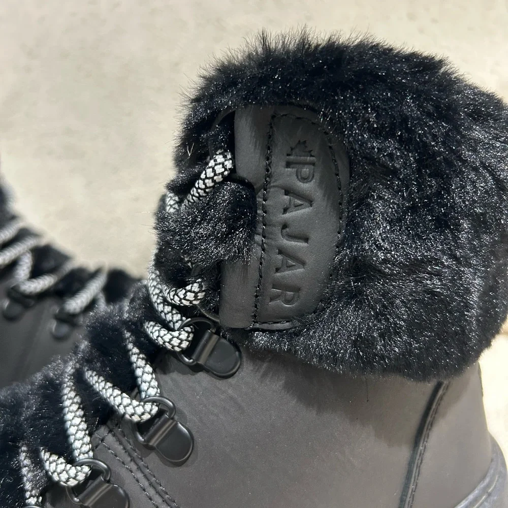 Pajar Chalet Black Faux Fur Waterproof Winter Snow Boots Women's Size 7 NWT